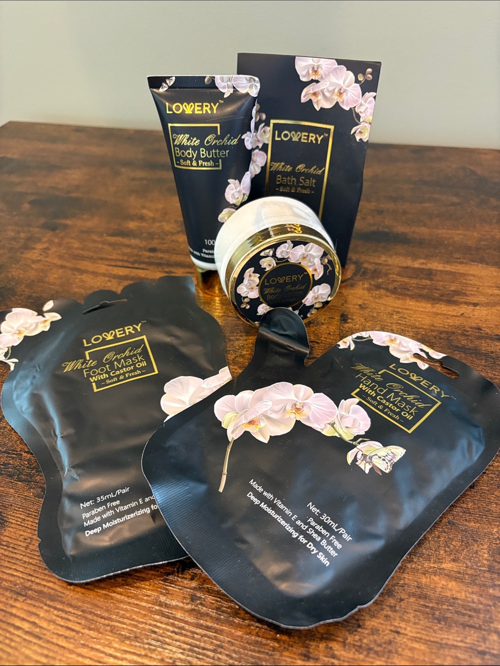 Lovery White Orchid Bath & Body Set - Foot & Hand Mask, Lotion, Butter, Salt